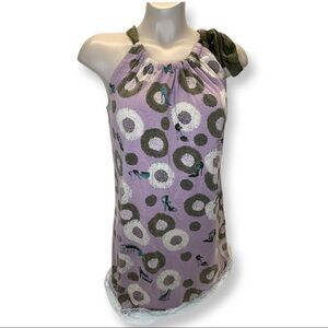 Munki Munki Size Medium Purple Printed  Vintage Sleeveless Pajama Tie Dress.